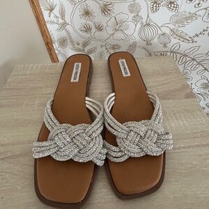 Steve Madden Silver and Brown Slide Sandals